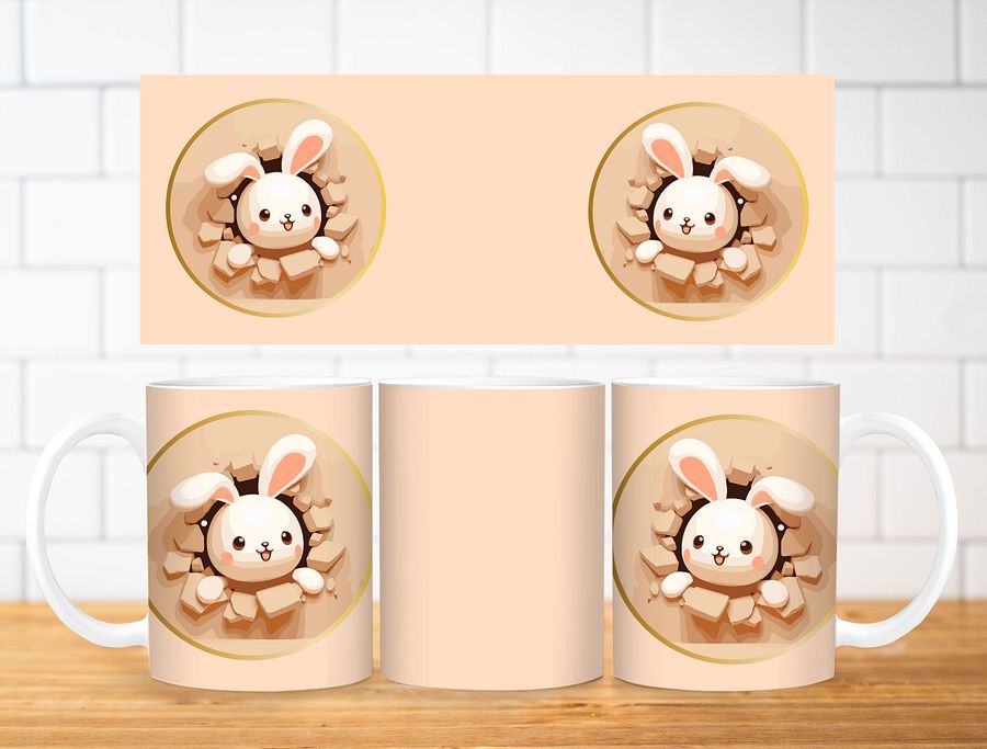 Bunnny Wall Breakthrough Mug Sublimation Design, 11oz & 20oz Mug Template, Mug Wrap Template PNG, Digital Download product image (2)