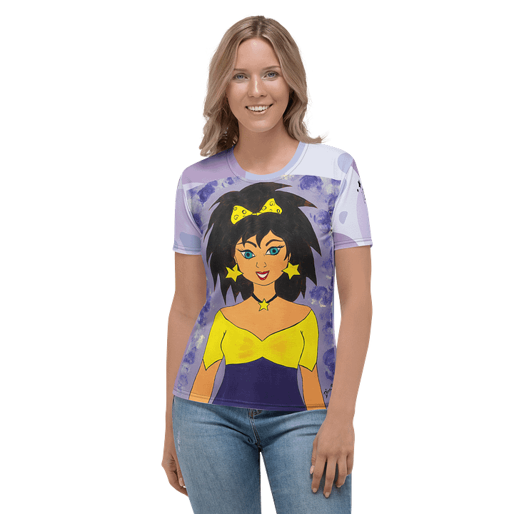 Girl with the stars (art by Dina R.) acrylic painting picture - Women's Crew Neck T-Shirt product image (2)