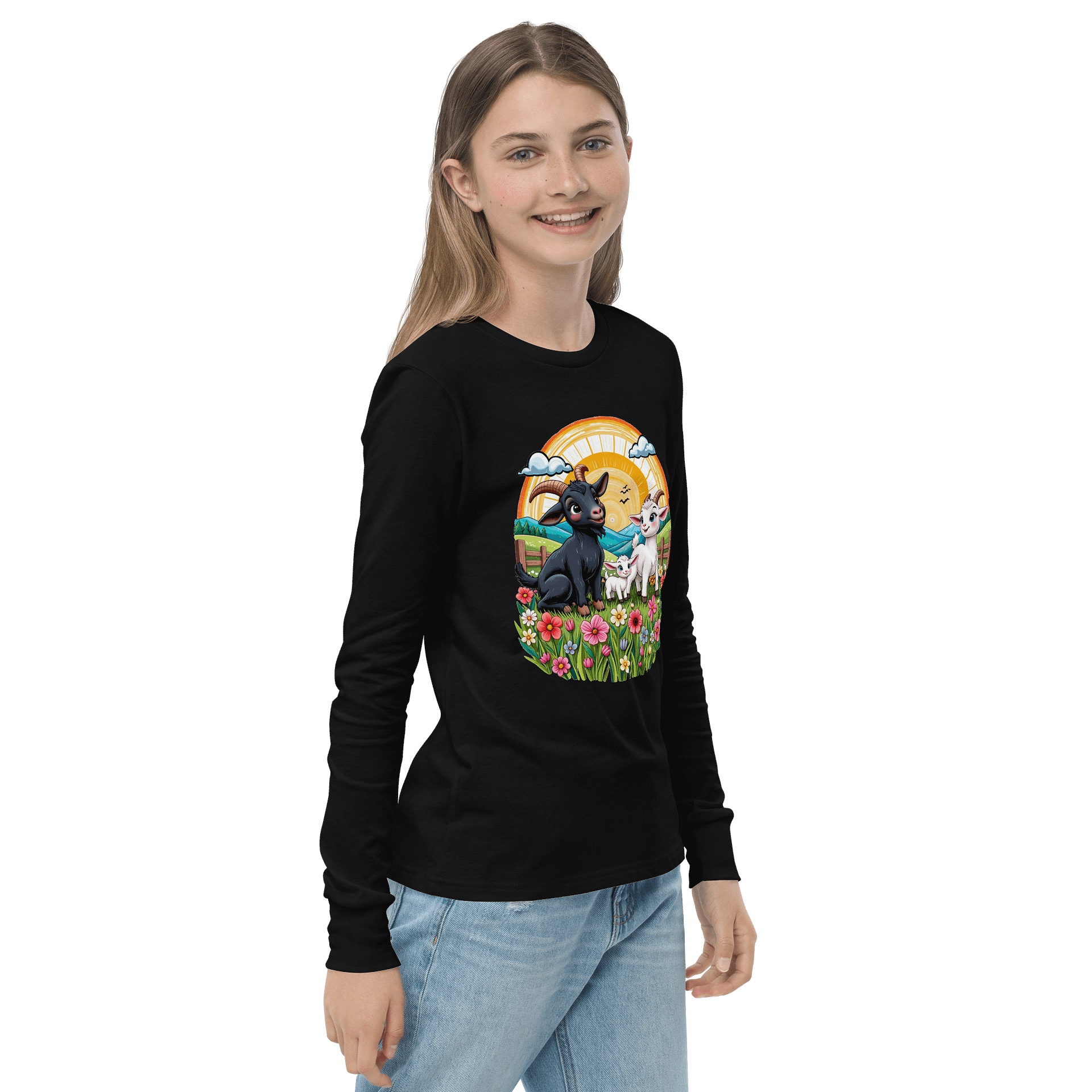 Whimsical Meadow Goats Youth Long Sleeve Tee product image (4)
