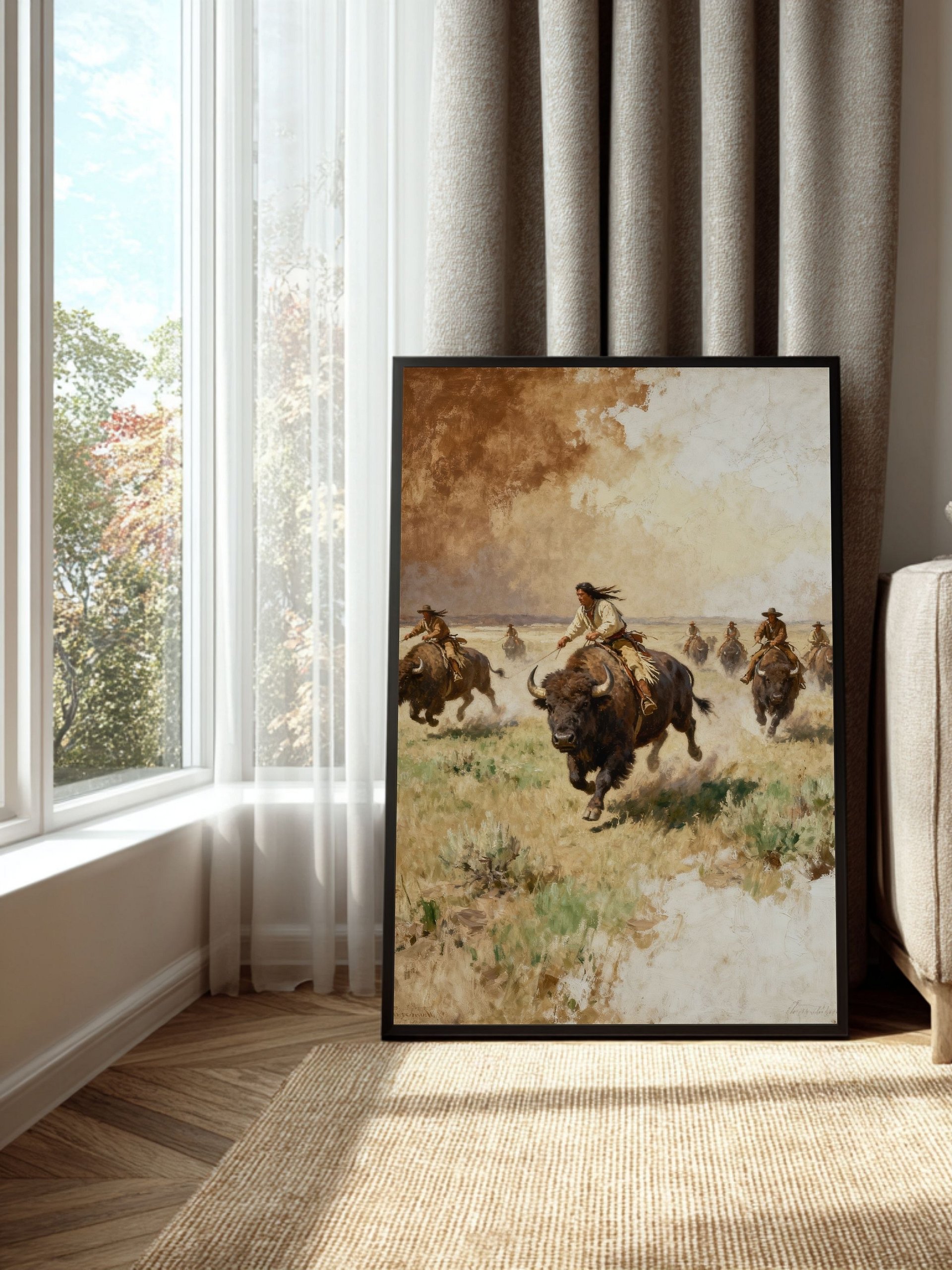 Buffalo Hunt Wall Art – Historic Native American Wild Plains Painting | Printable Digital Download (5 Sizes + PDF) product image (7)