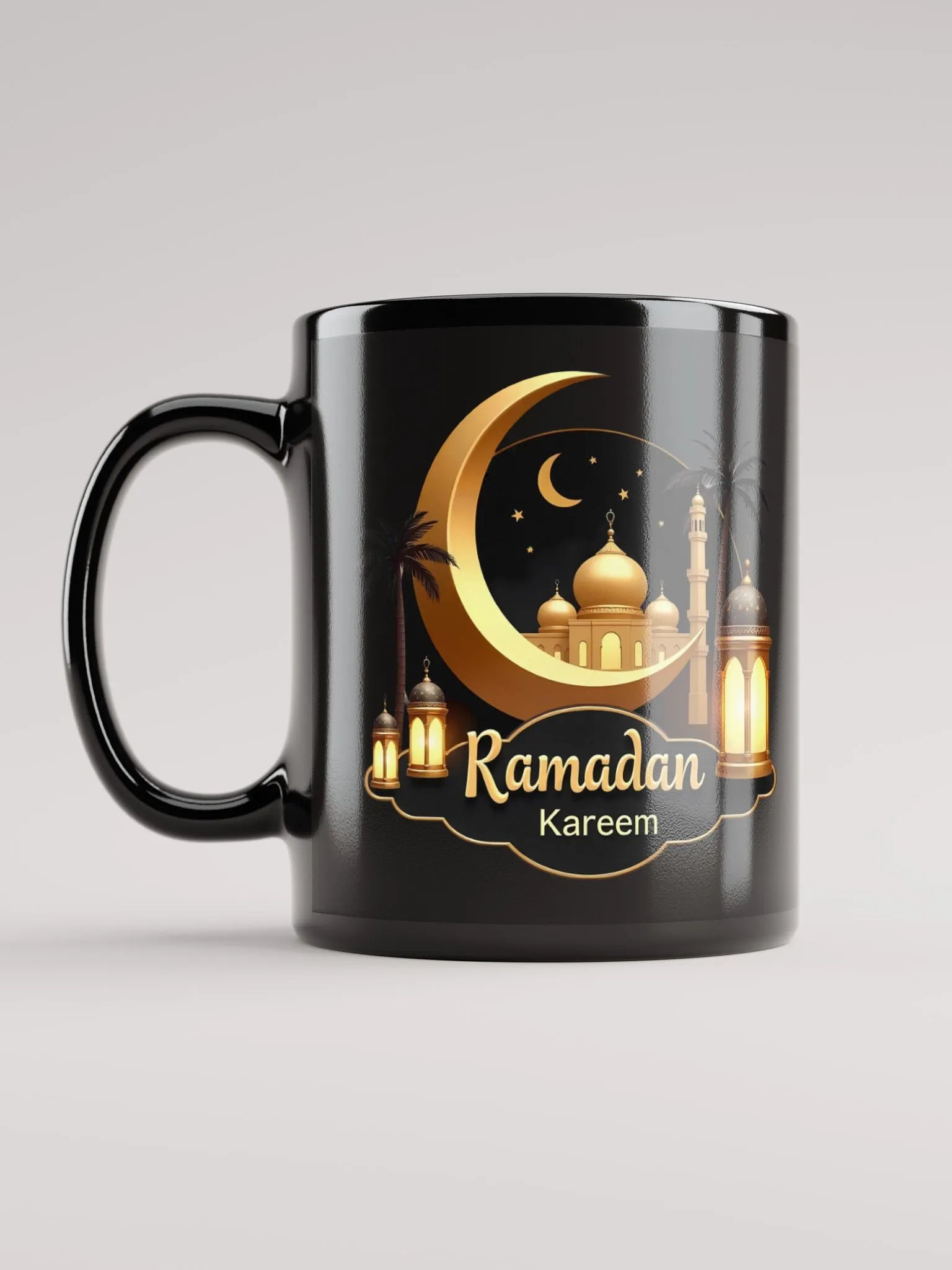 Glossy Black Ramadan Kareem Mug – Gold Elegance for the Holy Month product image (12)