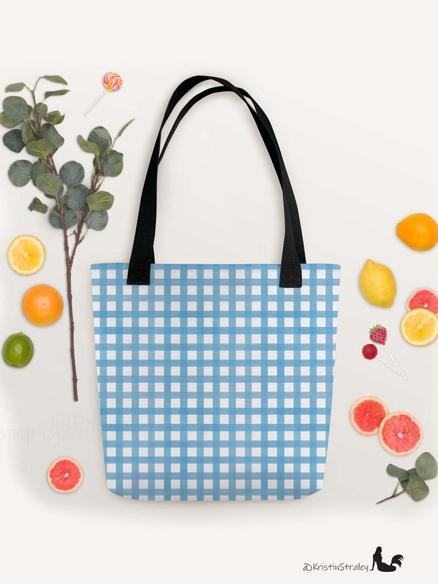 Blue Gingham Checker on White Tote Bag product image (5)