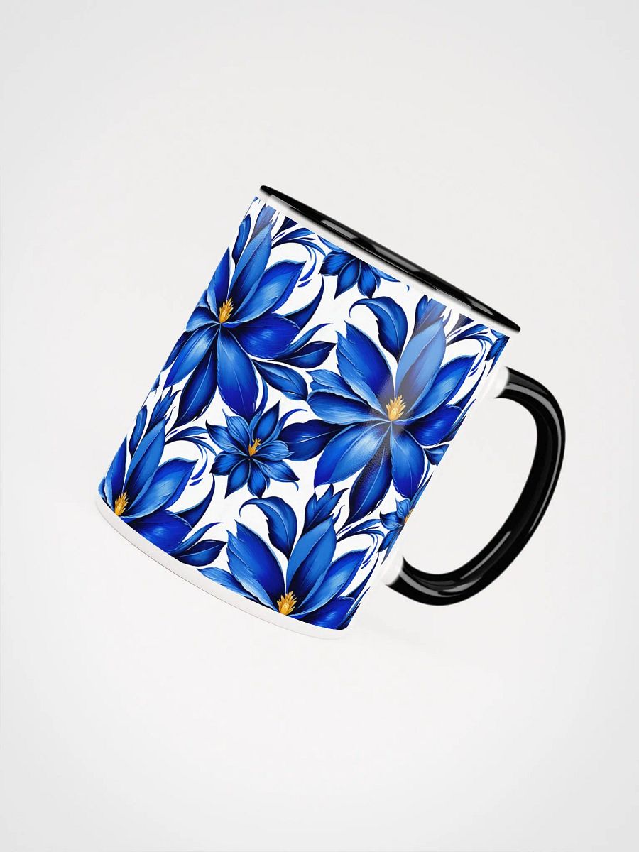 Coffee Mug with Color Inside - Painted Blue Flowers on White product image (3)