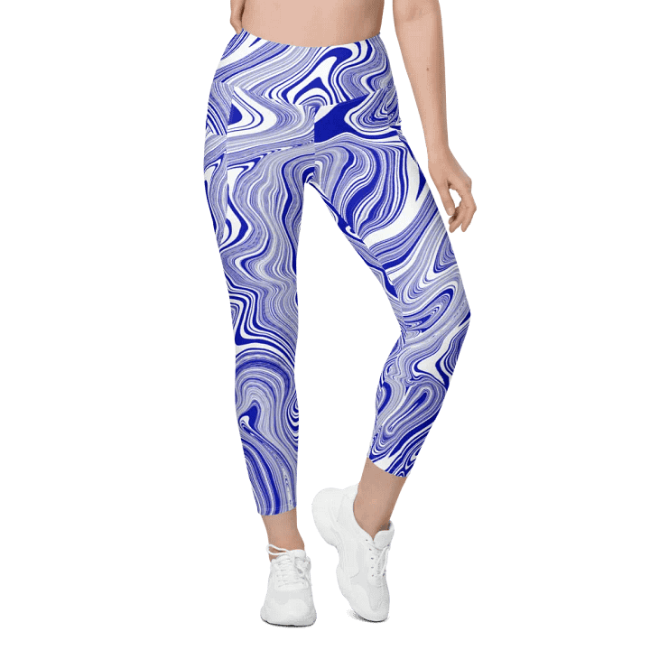 Leggings with Pockets - Blue and White Liquid Swirls product image (1)