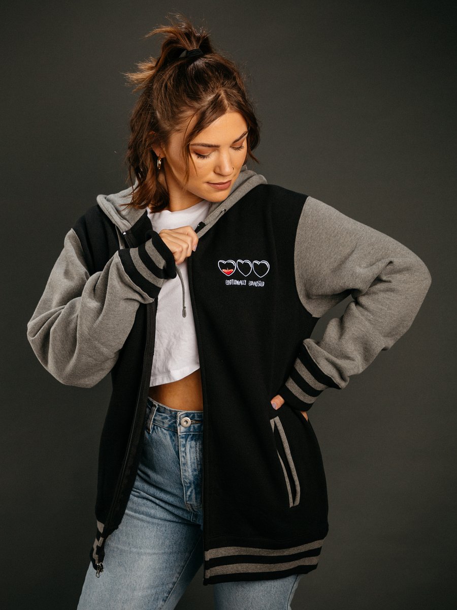 Drained Hearts Embroidered Varsity Zip-up Hoodie product image (2)