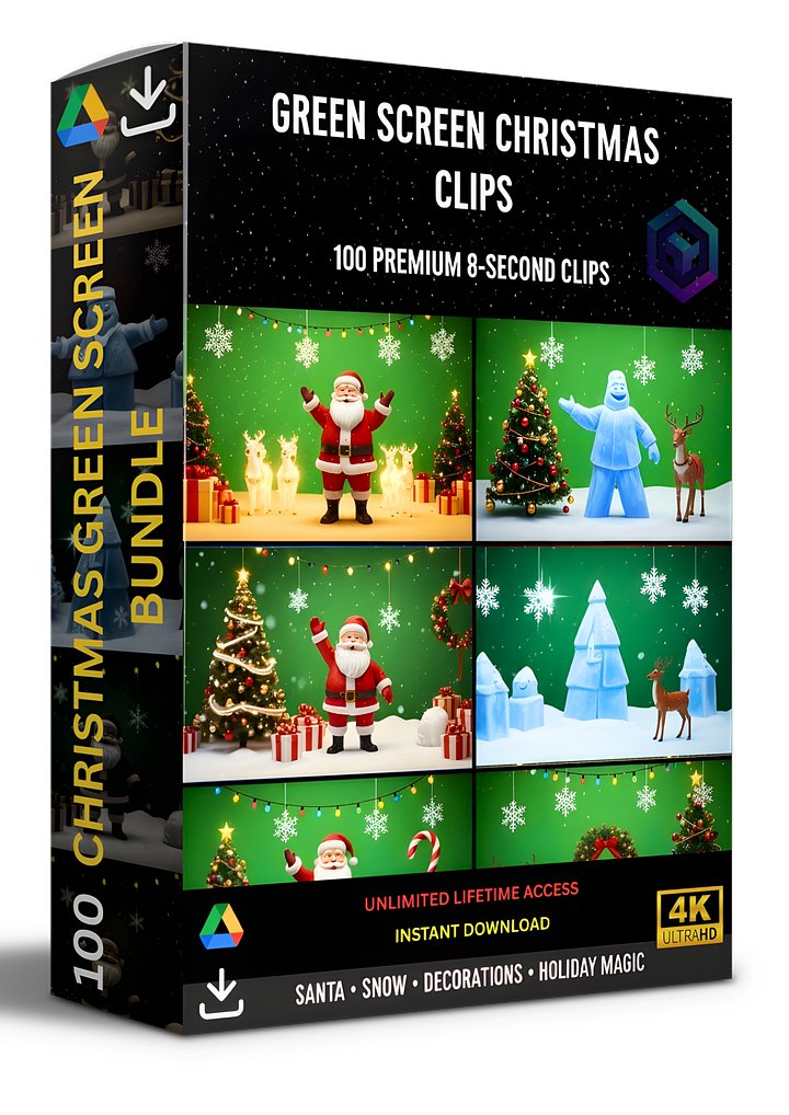 100 BEST CHRISTMAS GREEN SCREEN CLIPS BUNDLE FOR FESTIVE VIDEO EDITING product image (1)