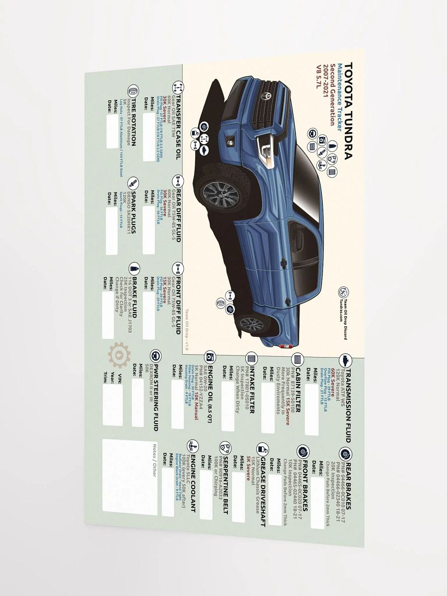 2nd Gen Tundra Maintenance Tracker - Cavalry Blue product image (4)