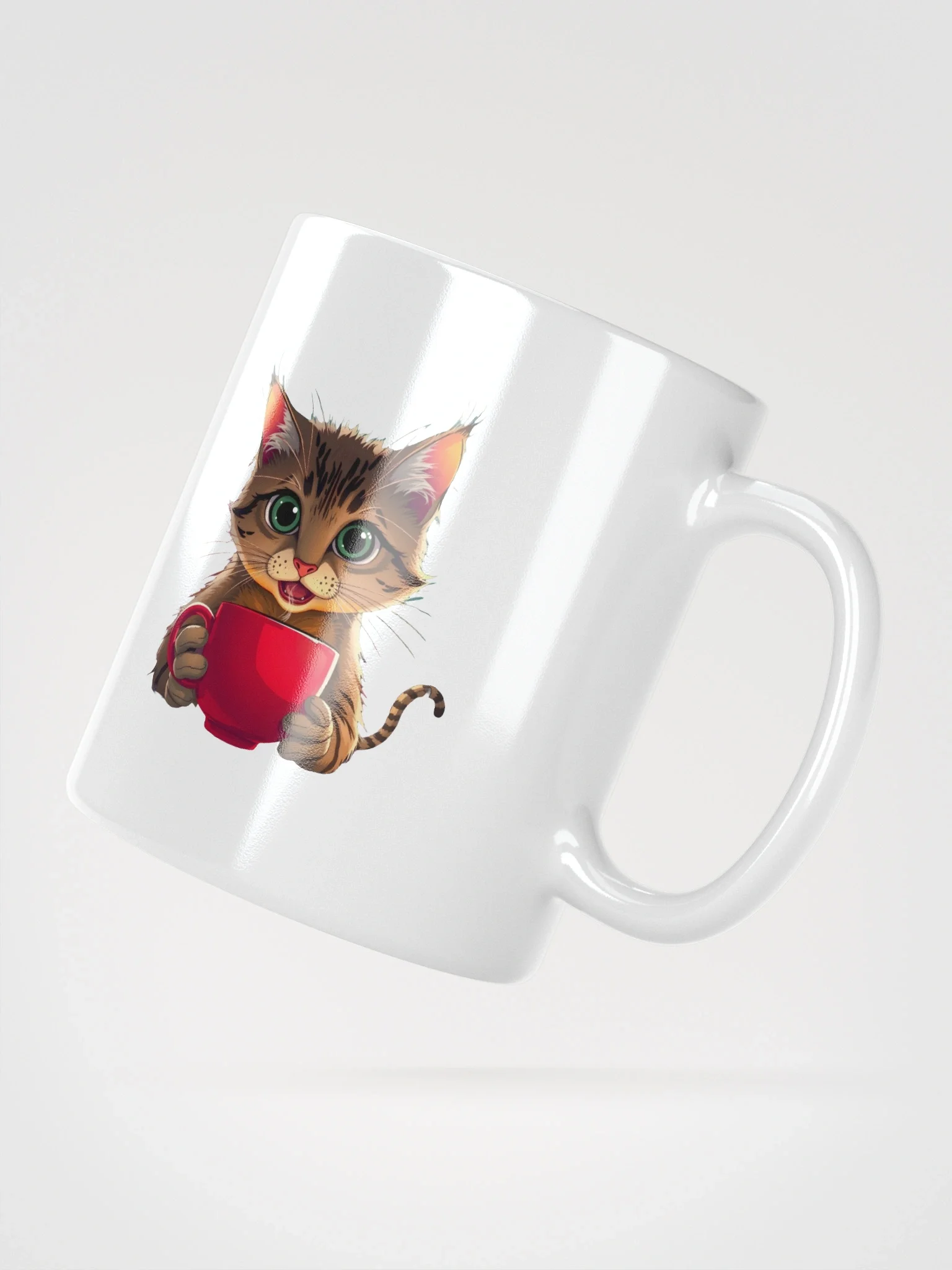White Glossy Mug-Cat with a Cup of Coffee product image (8)