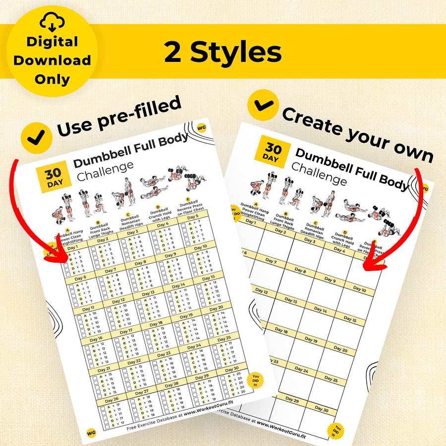 30 Day Dumbbell Full Body Challenge - Printable Workout Tracker product image (4)