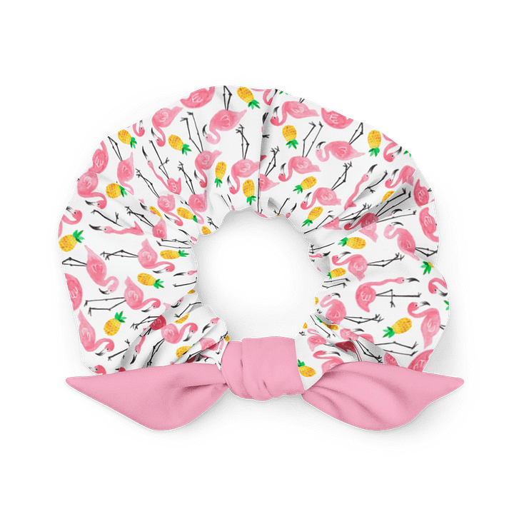 Flamingo & Pineapple Scrunchie with Pink Bow | Sustainable Hair Accessory product image (1)