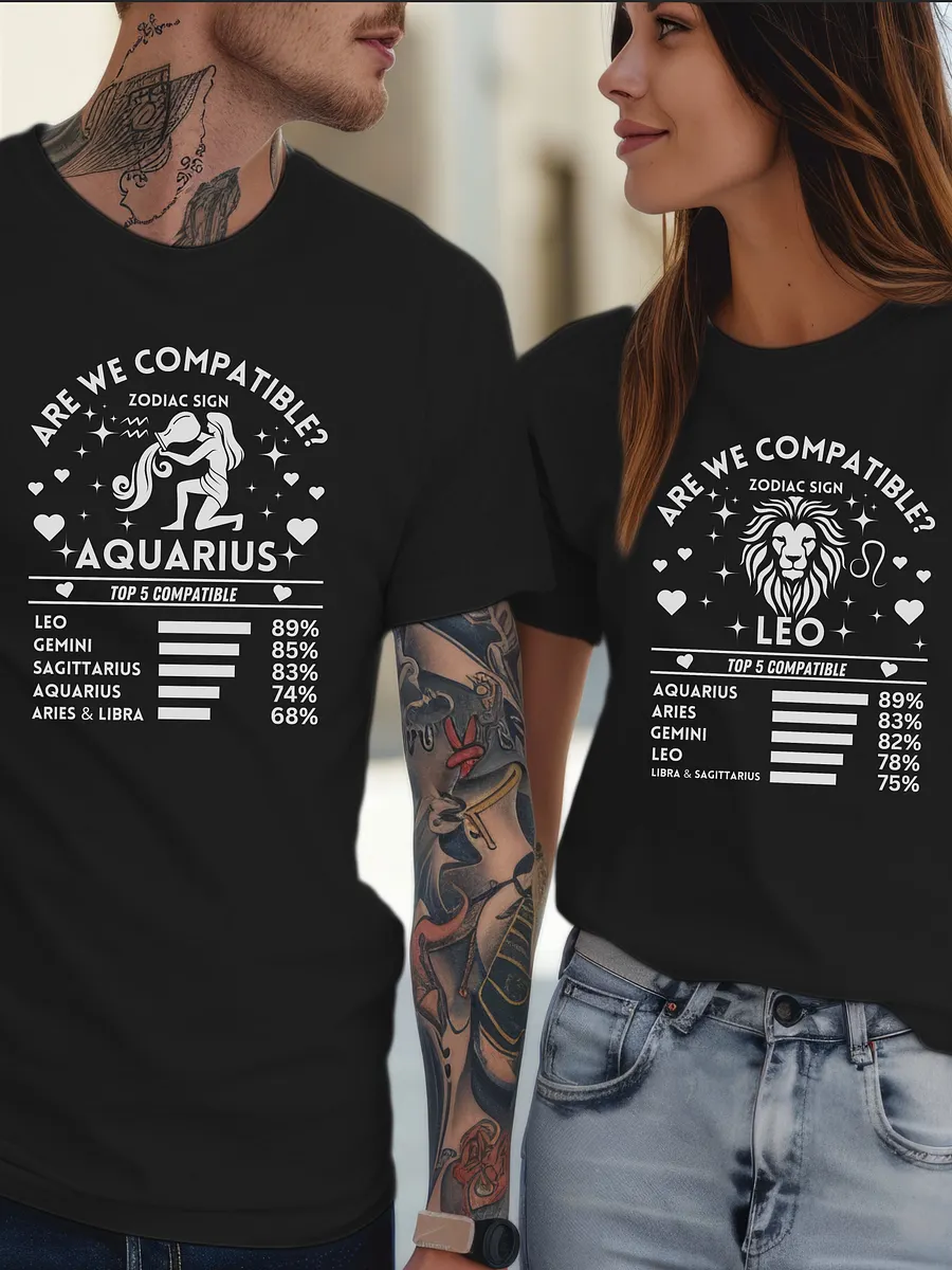Aquarius Zodiac Sign Romantic Compatibility T-Shirt - Bella Canvas 3001 Unisex Staple T-Shirt - Dark Colors product image (2)