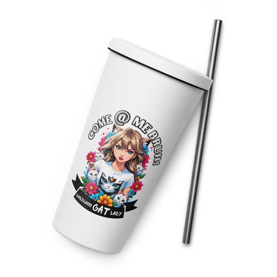 Childless Cat Lady 20 oz Tumbler Cup - White - Insulated Tumbler with a Straw product image (8)