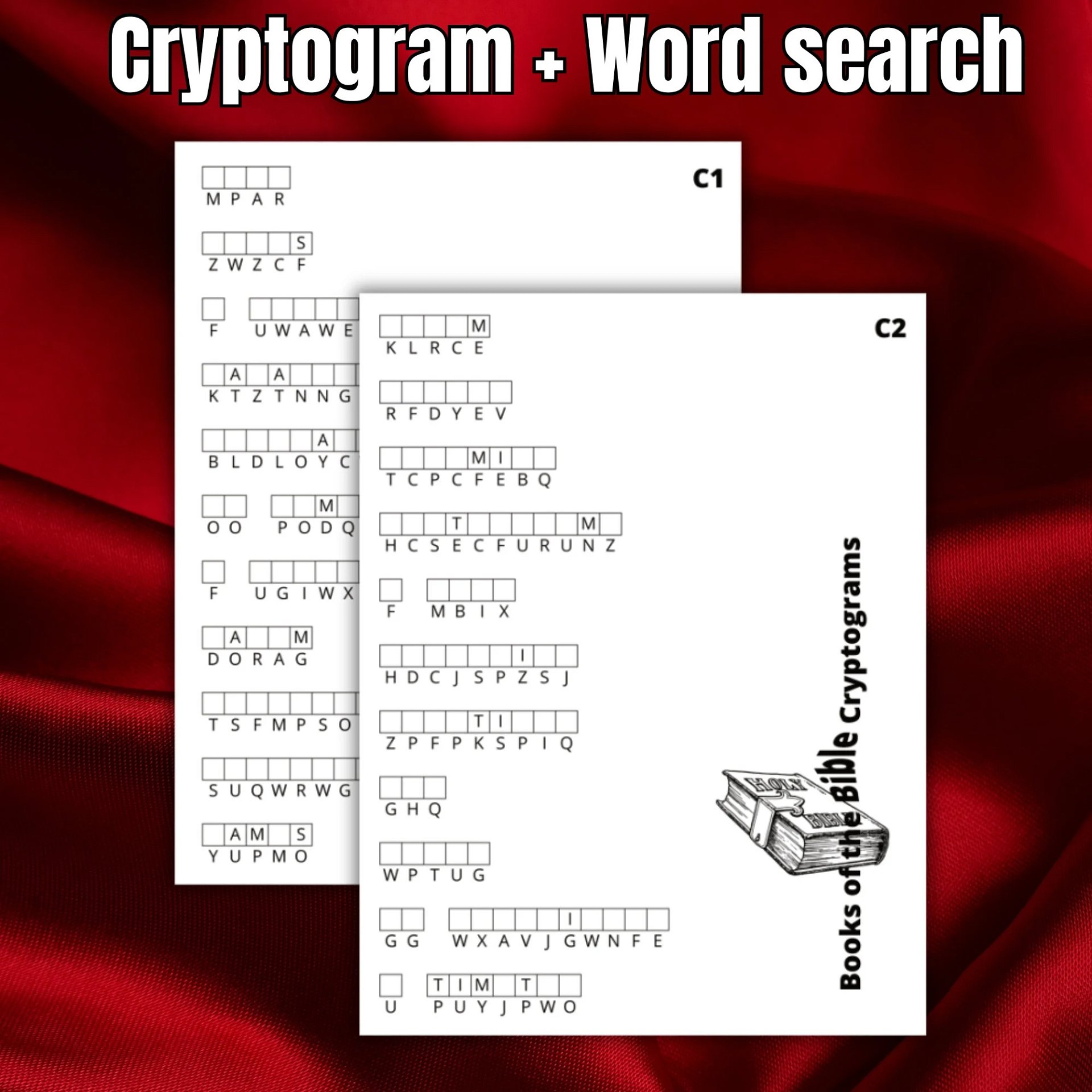 Cryptogram and wordsearch | Books of the bible cryptograms and word search. Printable bible games product image (2)