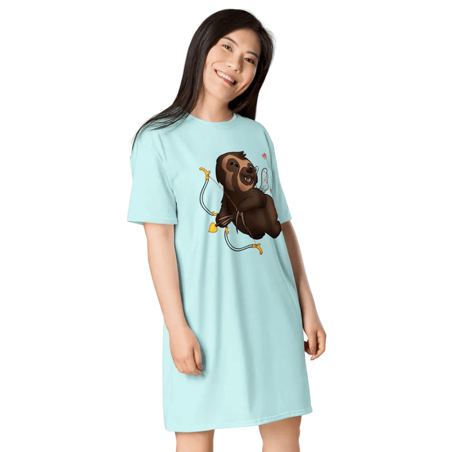 Cyan Cupid Sloth Love T-Shirt Dress product image (4)