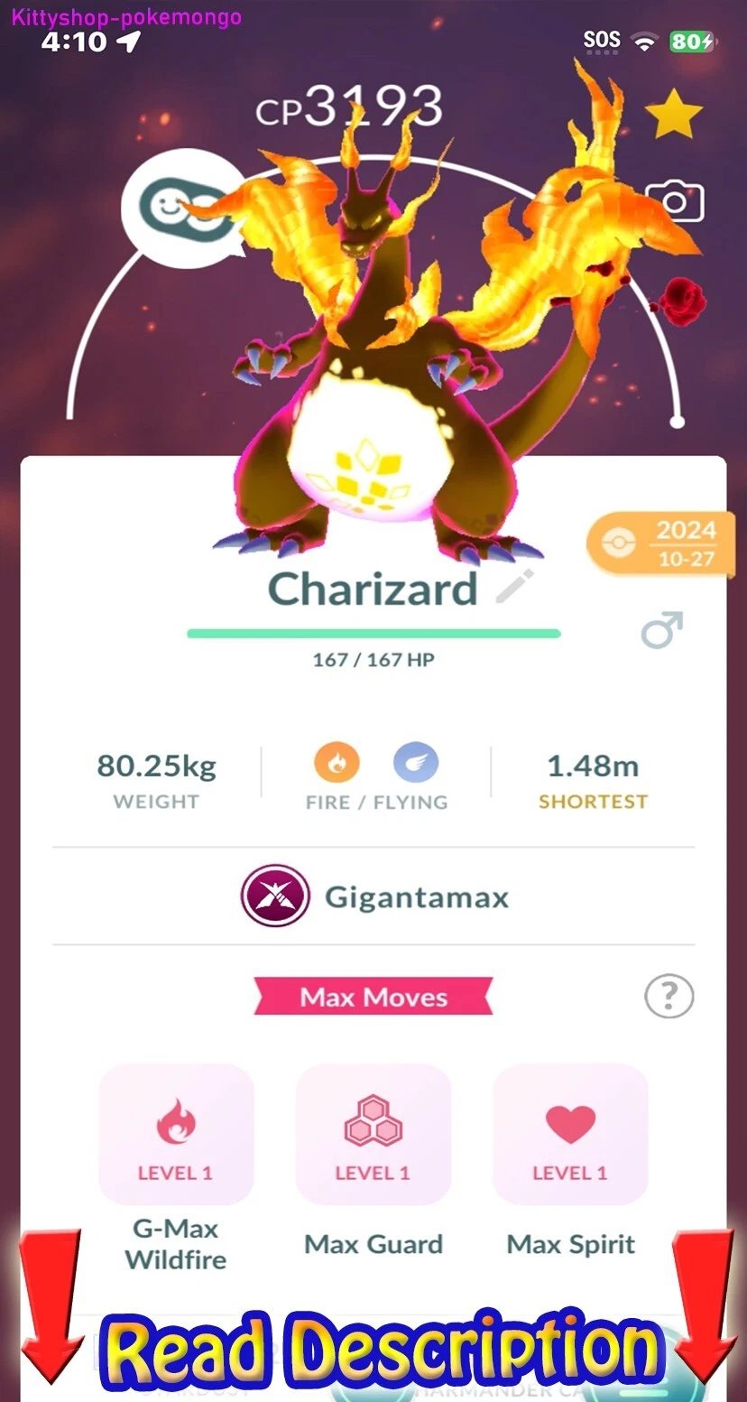 Pokémon Go! - Level 50 Gigantamax Charizard MAXED 3 Move Trade go Fast Shipping✅ product image (1)