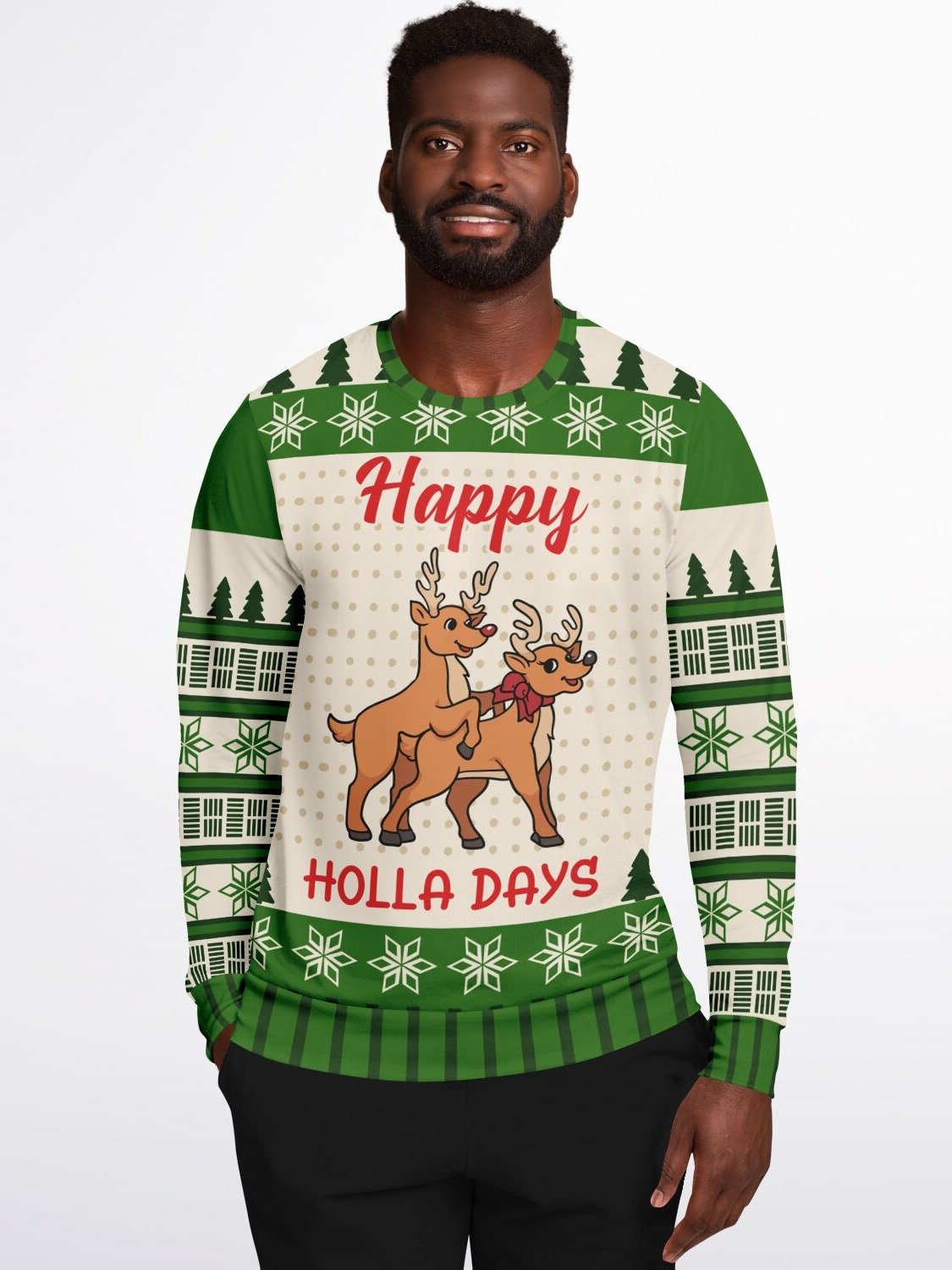 "Happy Holla Days" Funny Reindeer Christmas Sweatshirt | Cheeky Holiday Graphic Sweater | Playful Christmas Party Outfit product image (1)