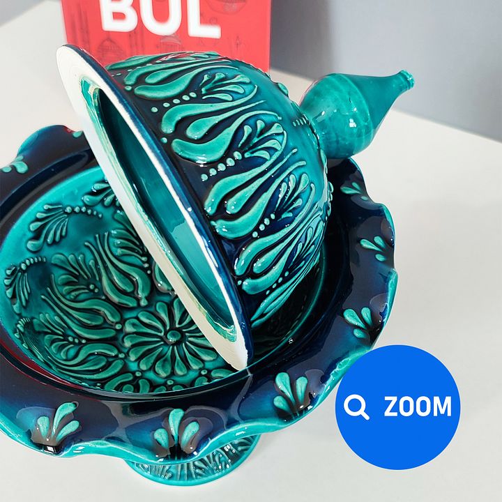 Ceramic turquoise sugar bowl — handmade pottery, handmade ceramic, home decor, handmade gift, Turkish ceramic product image (2)