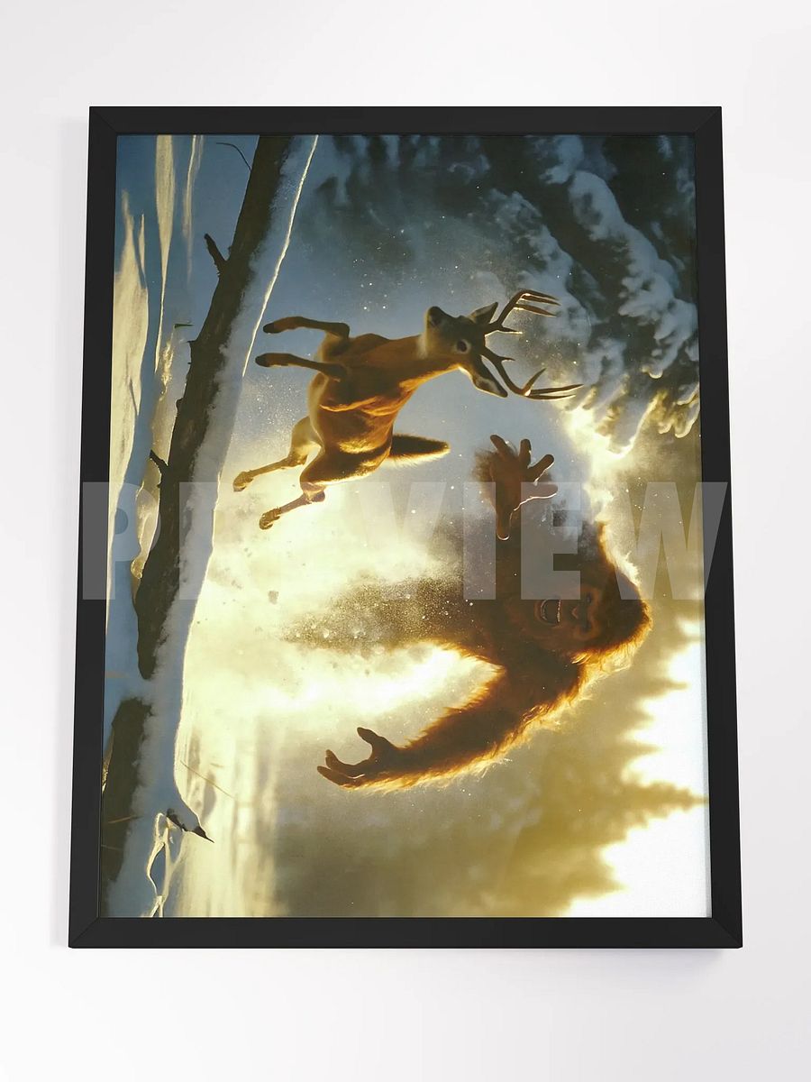 Red Devil Ambush – Bigfoot vs. Whitetail | 24x18 Framed Cryptid Art Print product image (5)