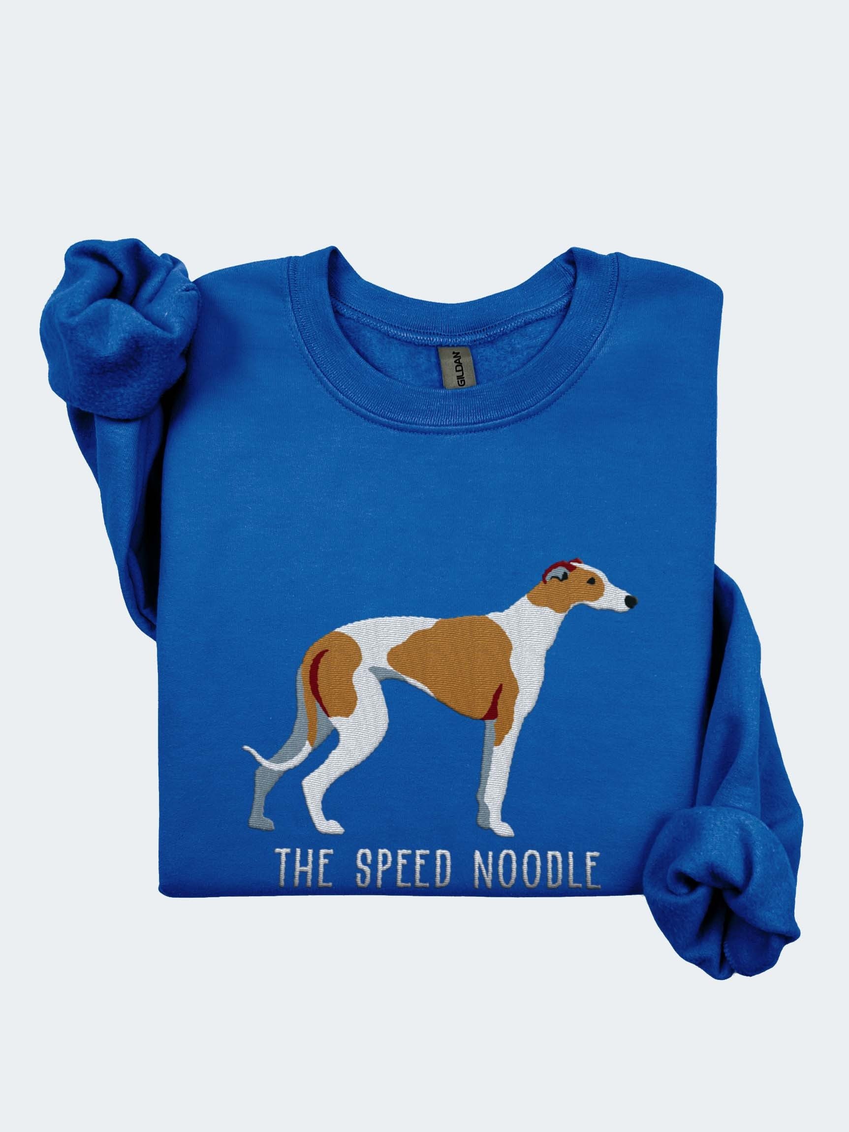 The Speed Noodle Sweatshirt (Embroidered) of an English Greyhound(Brown & White) product image (1)