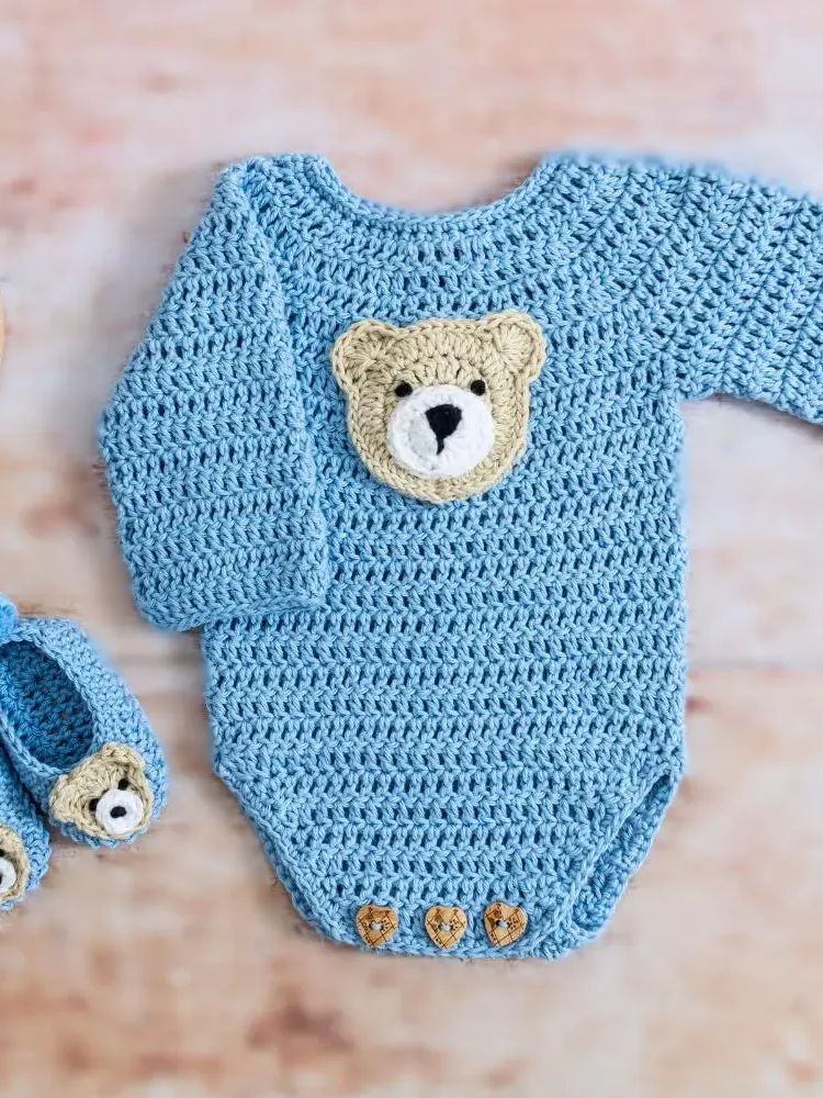 Crochet Baby Romper Pattern (with Teddy Bear Applique) product image (5)