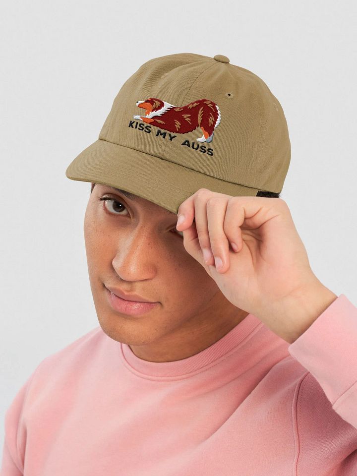Kiss My Auss Classic Dad Hat(Embroidered) of an Australian Shepherd(Red Tricolor) product image (2)