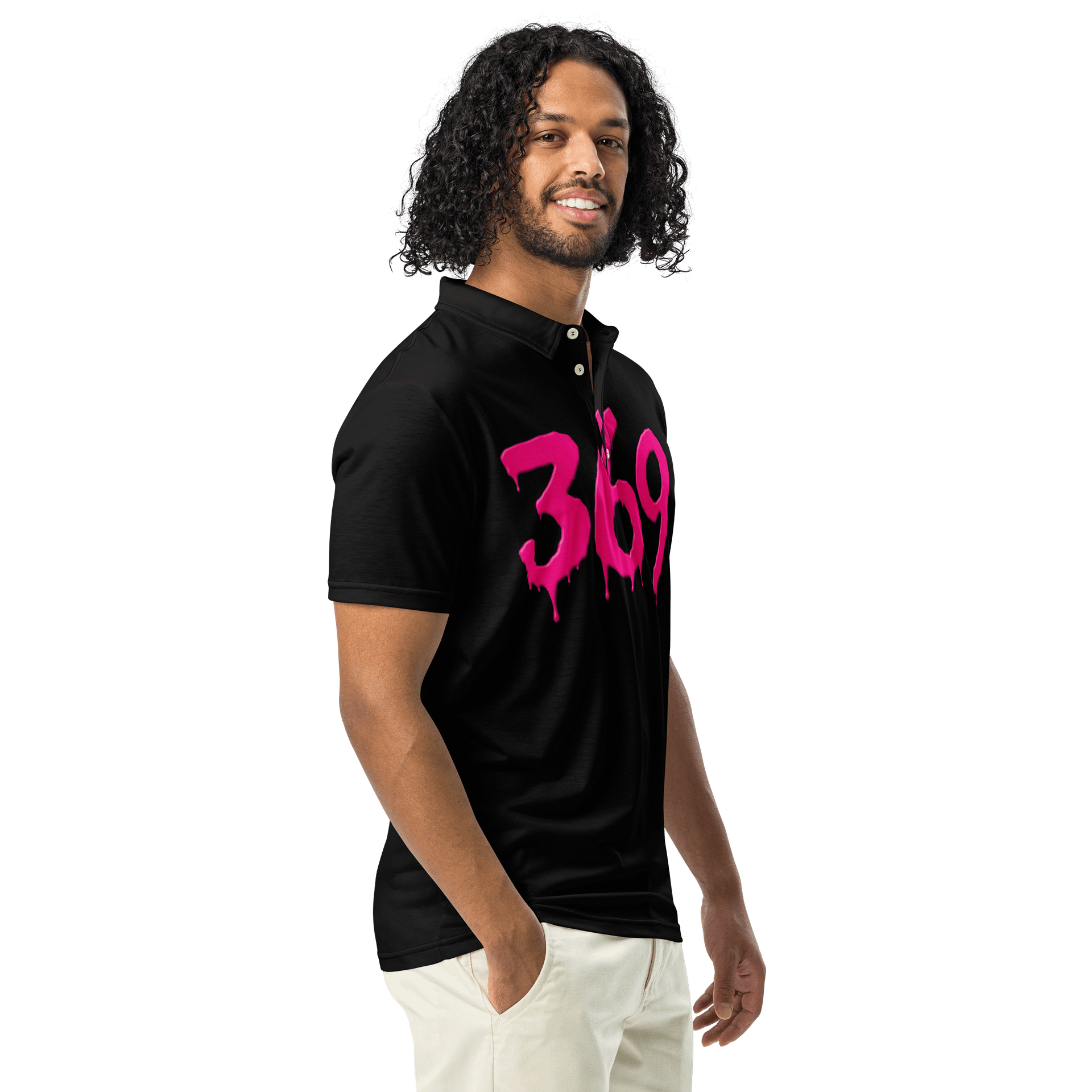 369 Hot Pink and Black Short Sleeve Polo Shirt product image (2)