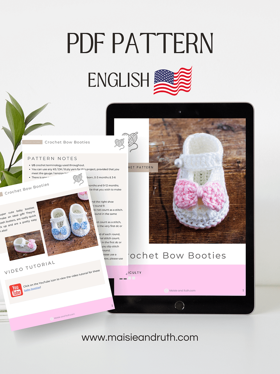 Crochet Pattern: Sweet Baby Shoes (with Bow) product image (2)