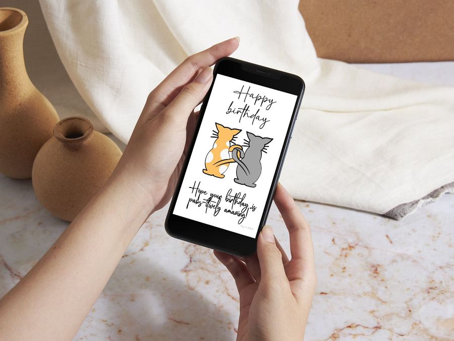 digital birthday card, cat lovers 2 cat illustrations product image (7)