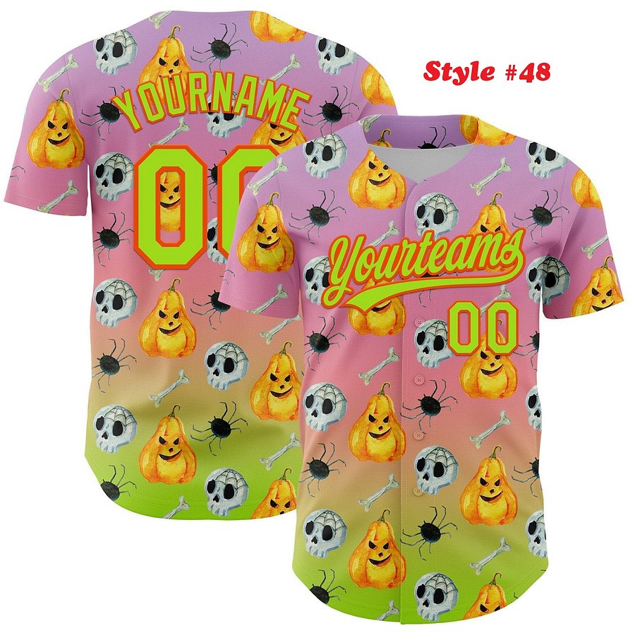 Authentic Baseball Jersey, Custom Baseball Jersey, Personalized Sport Jersey, Colorful, Flowers, Number, Logo, Halloween product image (192)
