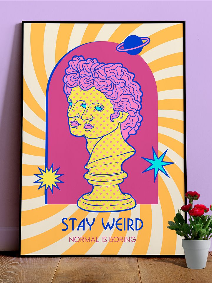 Retrowave poster/Vaporwave print: Stay Weird — anime poster, aesthetic poster, space art print, video game poster, neon light, 90s decor product image (1)