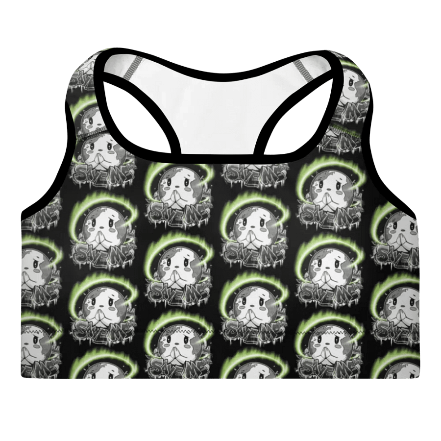 Save Me: A Plea from Planet Earth All-Over Print Padded Black Sports Bra 🌍 product image (12)