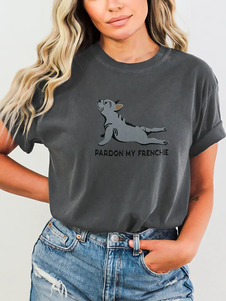 Pardon My Frenchie T-Shirt(Embroidered) of a French Bulldog(Blue) product image (2)