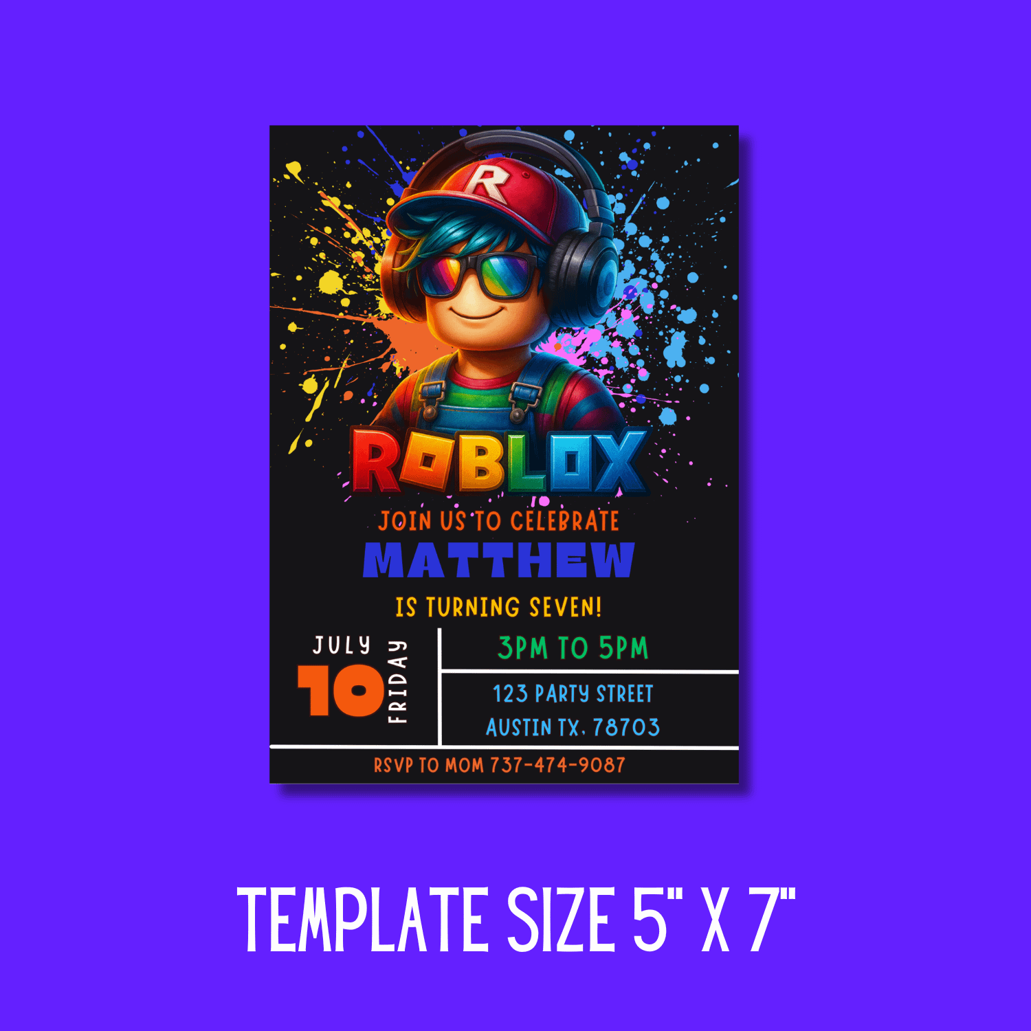 Roblox Birthday Invitation 5x7 | Editable Canva Template | Gamer Party Digital & Printable Invite for Kids product image (5)