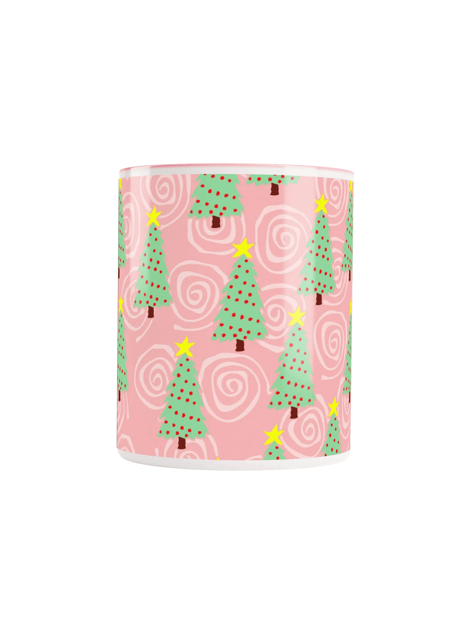 Green Christmas Trees on Pink Spirals Ceramic Mug product image (5)
