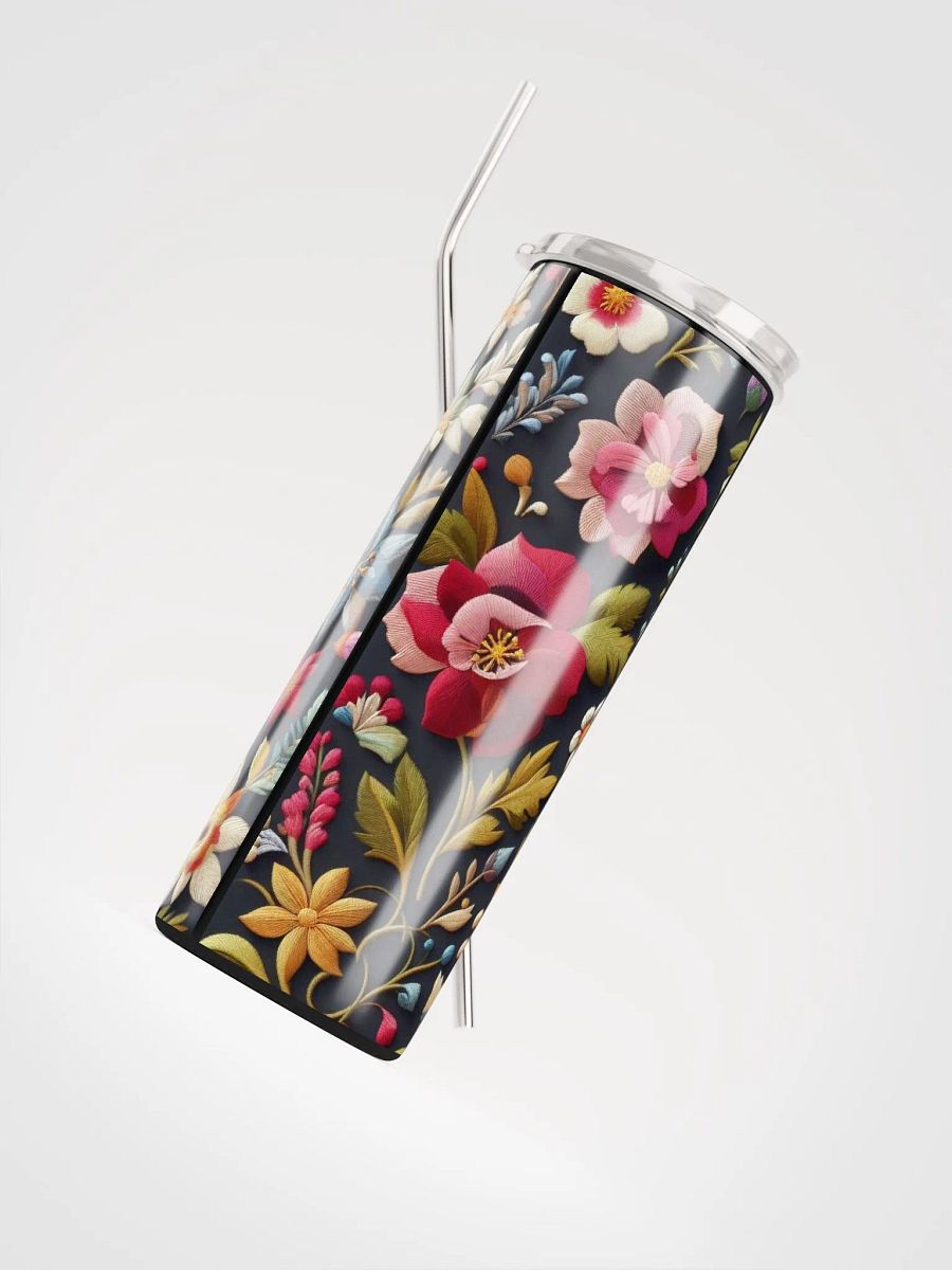 Bright Floral Embroidered Stainless Steel Tumbler - Vibrant Sipping Joy product image (4)