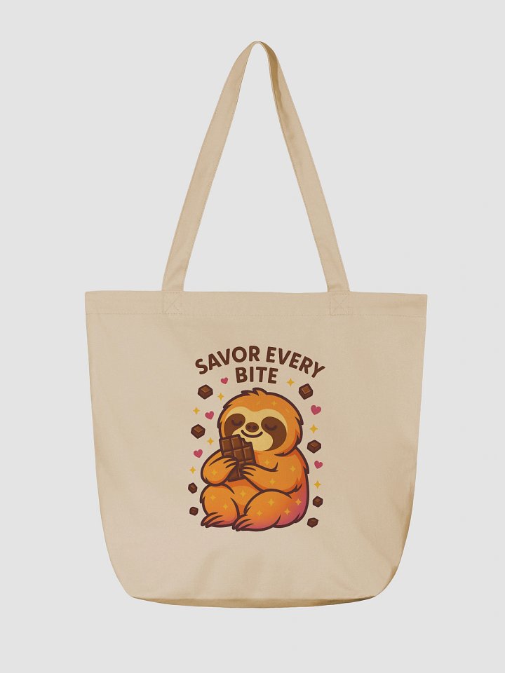 Savor Every Bite – Funny Sloth Tote Bag (Double-Sided Print) | Eco Cotton Foodie Tote – Sloths Having Snacks Collection product image (2)