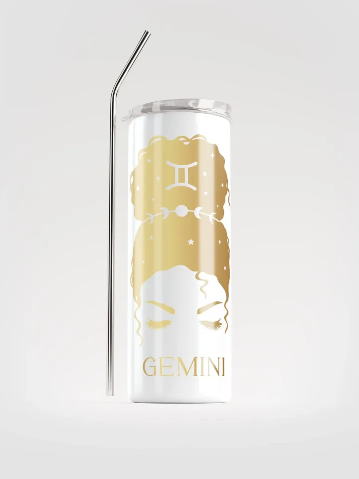 White Gemini Zodiac Stainless Steel Tumbler - Gold Messy Bun Girl Edition product image (1)