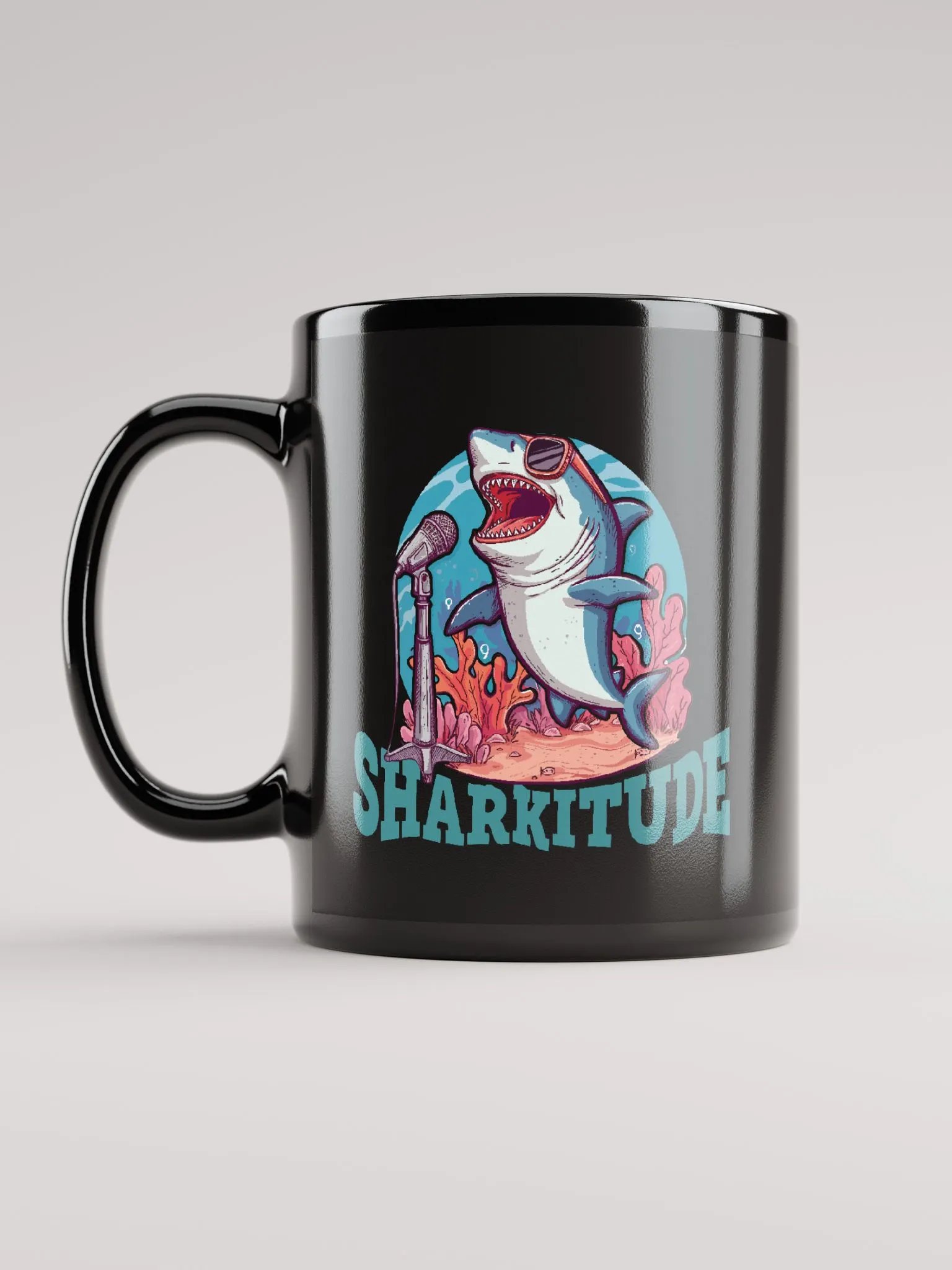 Sharkitude Shark Singing With Attitude Black Mug product image (12)