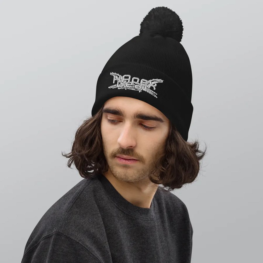 Beechfield Pom-Pom Beanie - Embroidered - White HApex Gear Black product image (7)