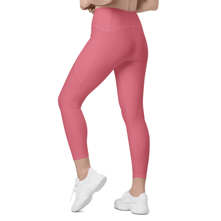 Plain Muted Rosy Pink Light Summer Women's High Waisted Premium Crossover Leggings with Pockets by Treasure Pie product image (12)