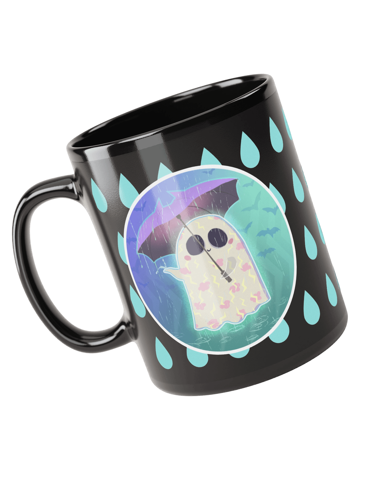 Pastel Little Ghost in the Rain - Black Ceramic Mug product image (5)