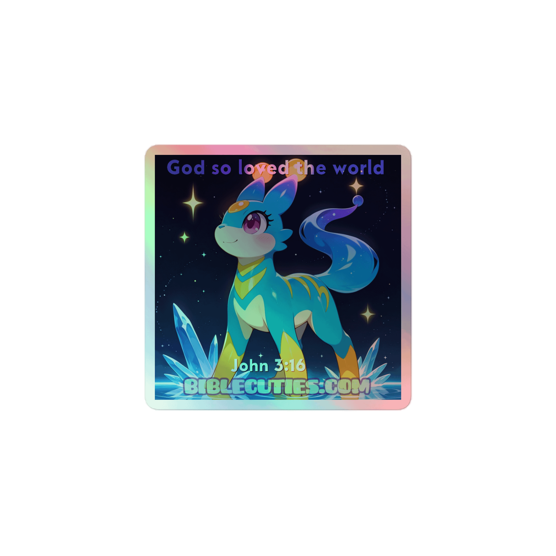 Bible Cuties Elizabeth - God so loved the world Hollographic Sticker product image (1)