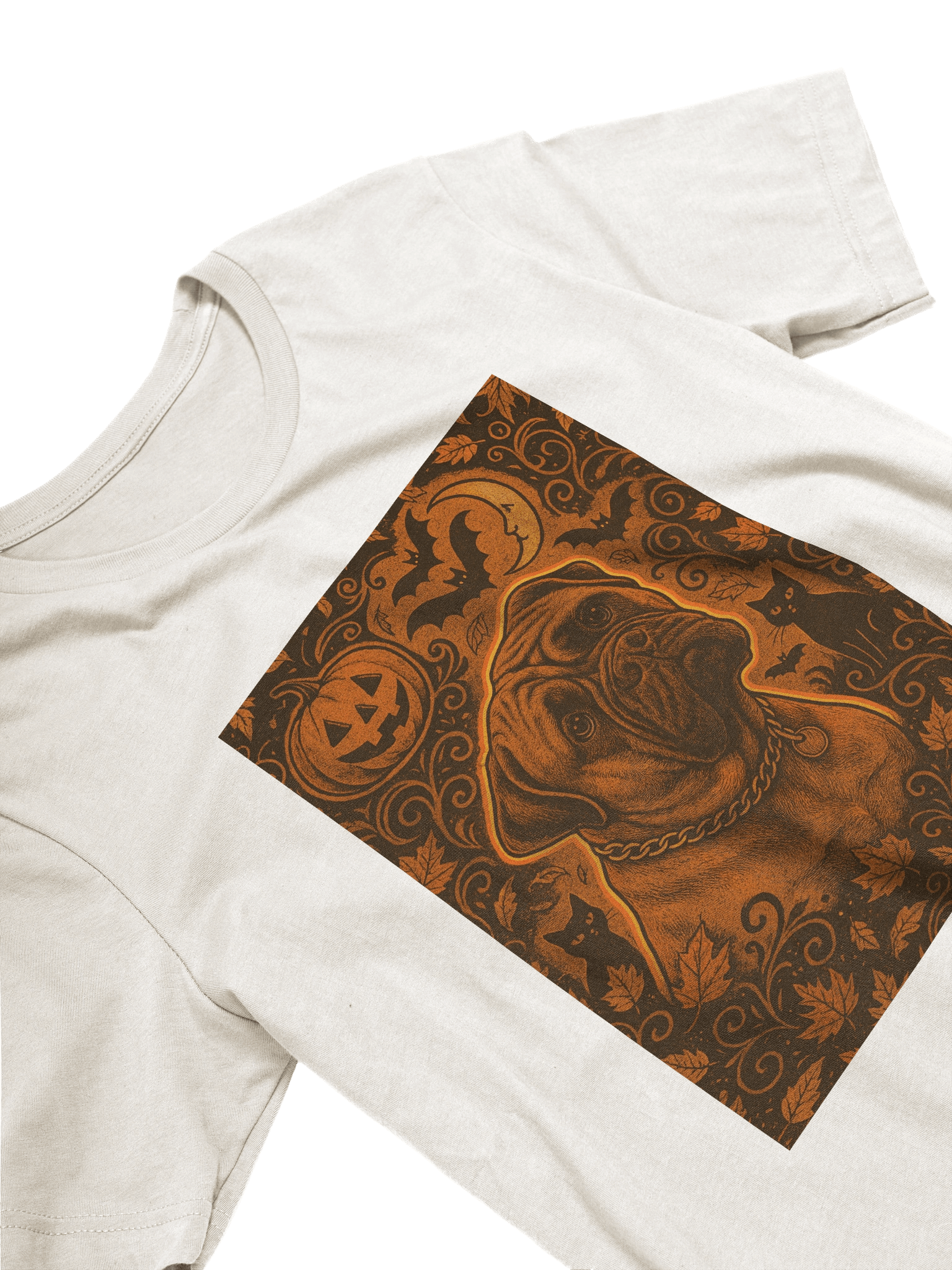 Spooky Bullmastiff Halloween Tee – Retro Jack-O’-Lantern & Black Cat Design product image (3)