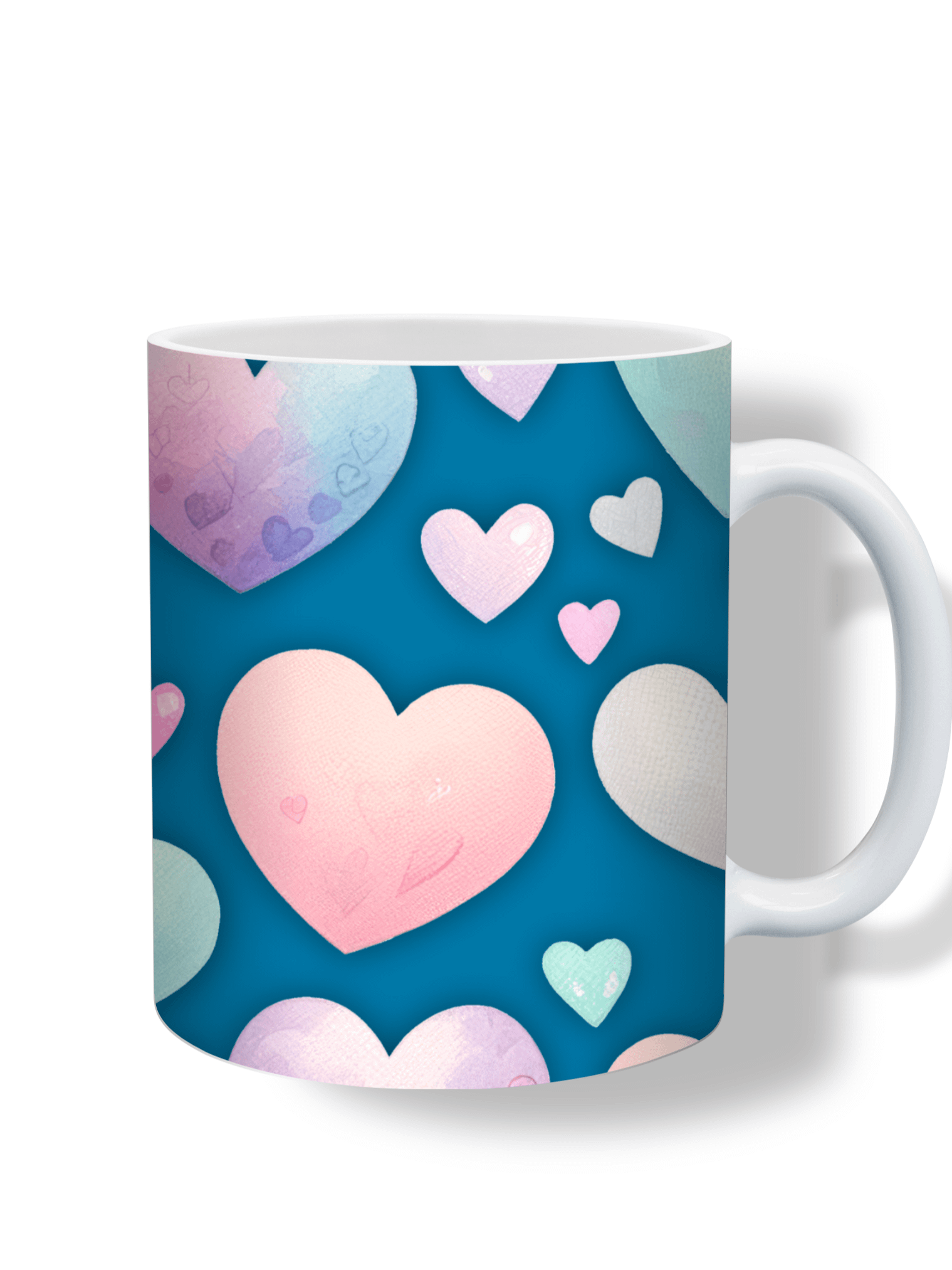 (Blue) Colorful Hearts 11oz Coffee Mug – Cute and Romantic Love-Themed Ceramic Cup – Perfect for Valentine's Day, Anniversaries, or Daily Use product image (1)