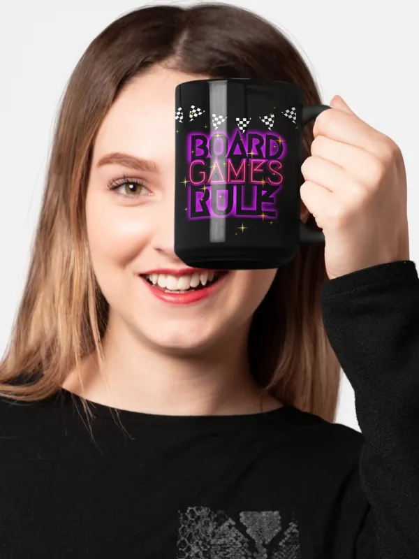 90s Neon Checkerboard Disco Board Game Mug, Purple Pink Black white large 15 oz. mug, Board Games Rule product image (2)