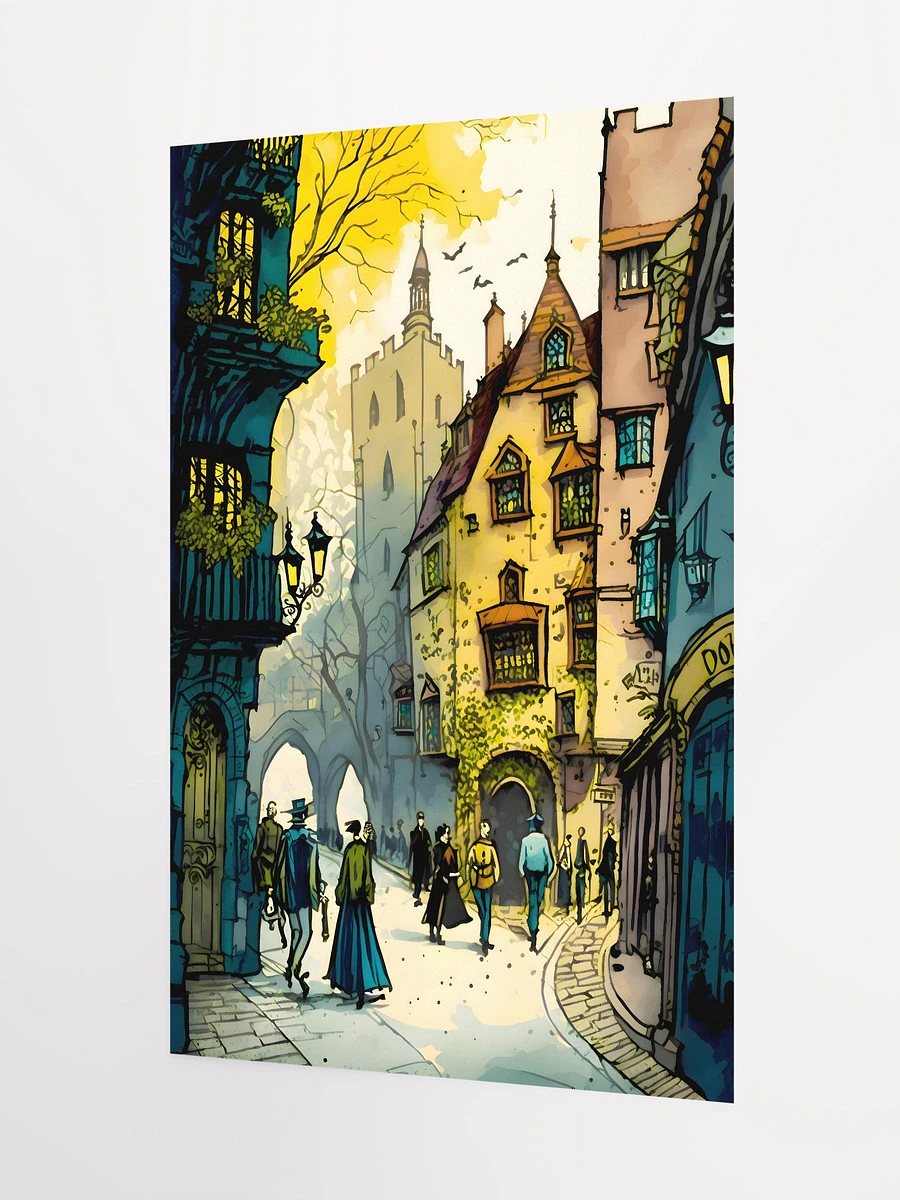 Medieval London Street Scene with Townsfolk Illustration Matte Poster product image (5)