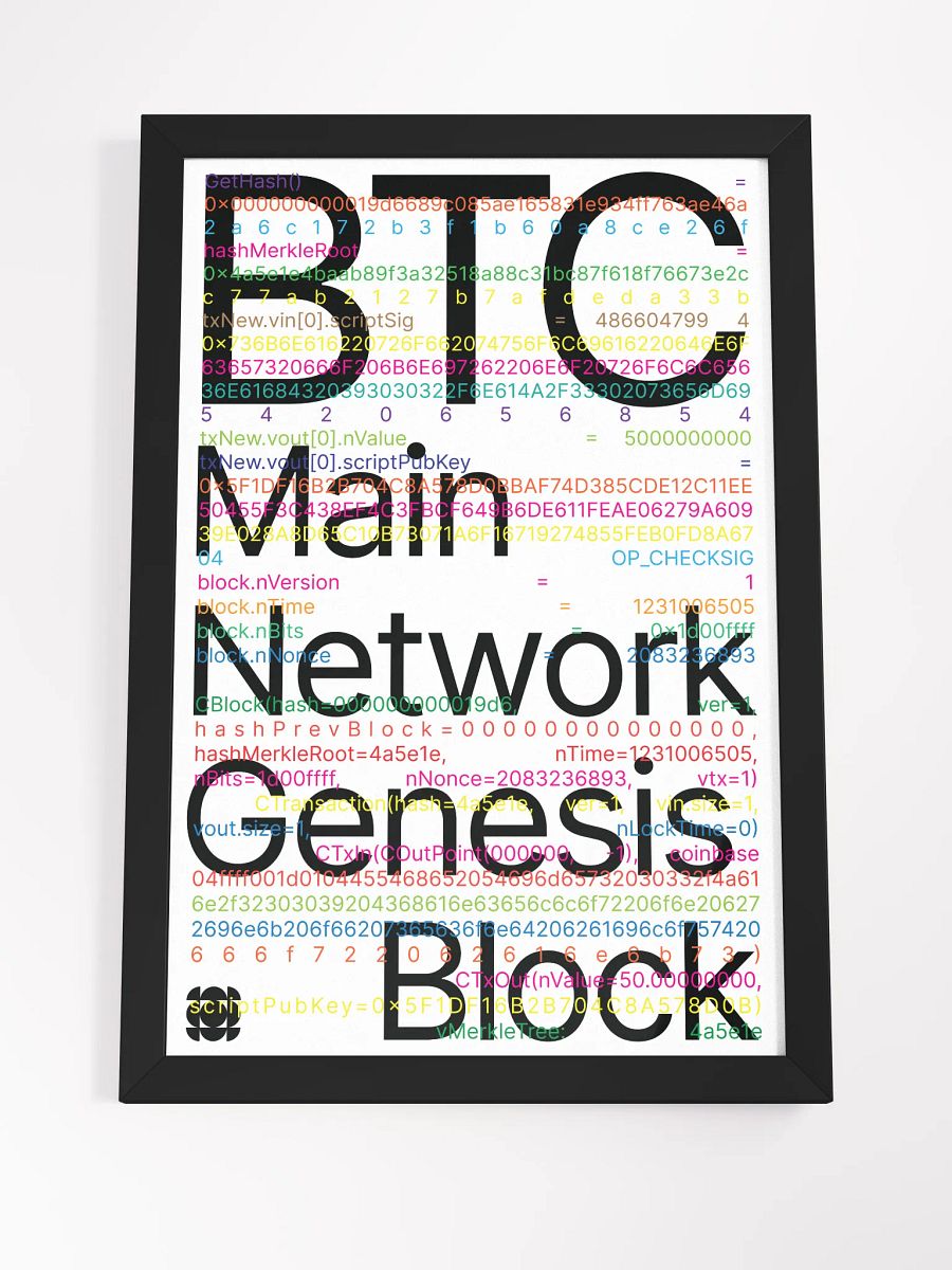 Bitcoin Genesis Block Poster (white) [framed] product image (4)