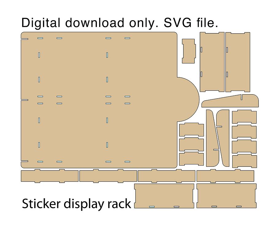 Laser cut template for sticker display rack. product image (1)
