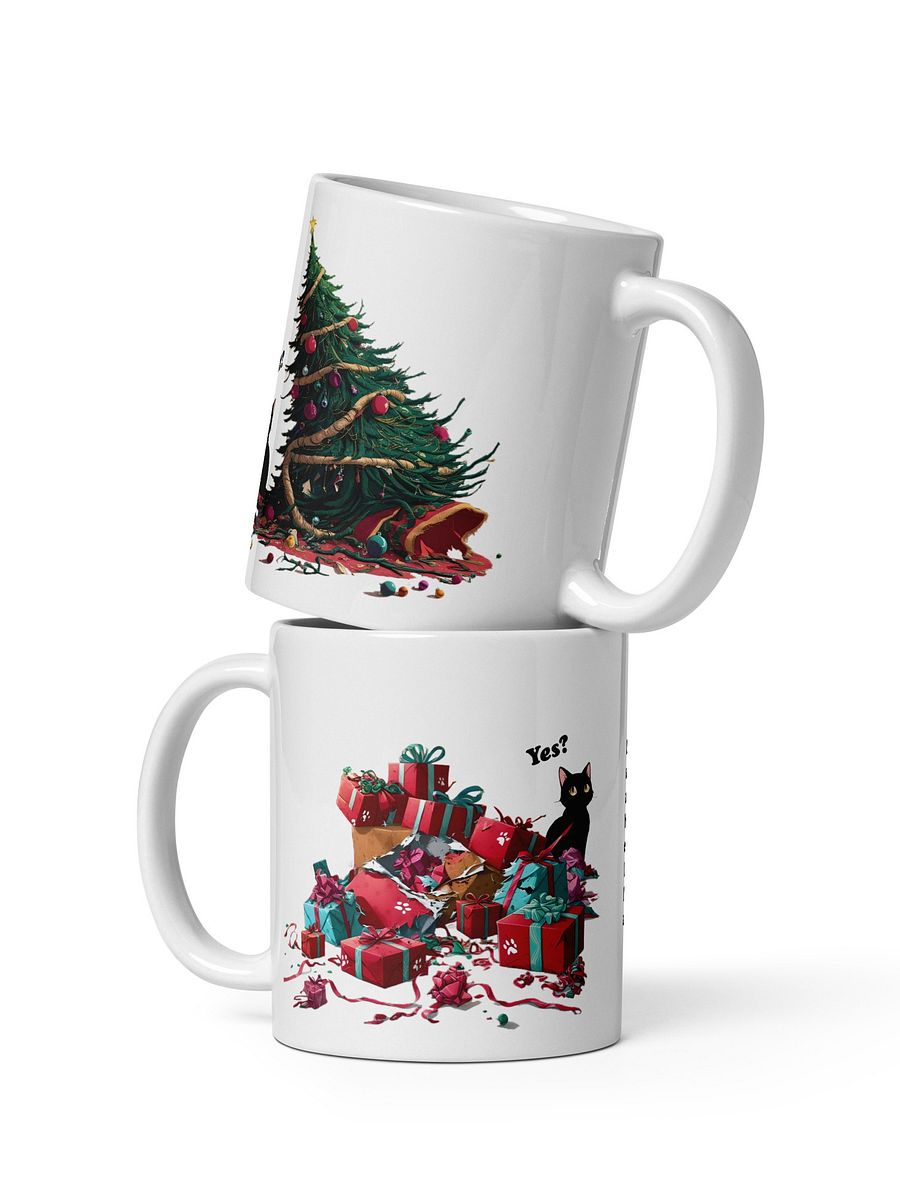 Personalized Black Cat Destroyed Christmas White Glossy Ceramic Mug product image (1)