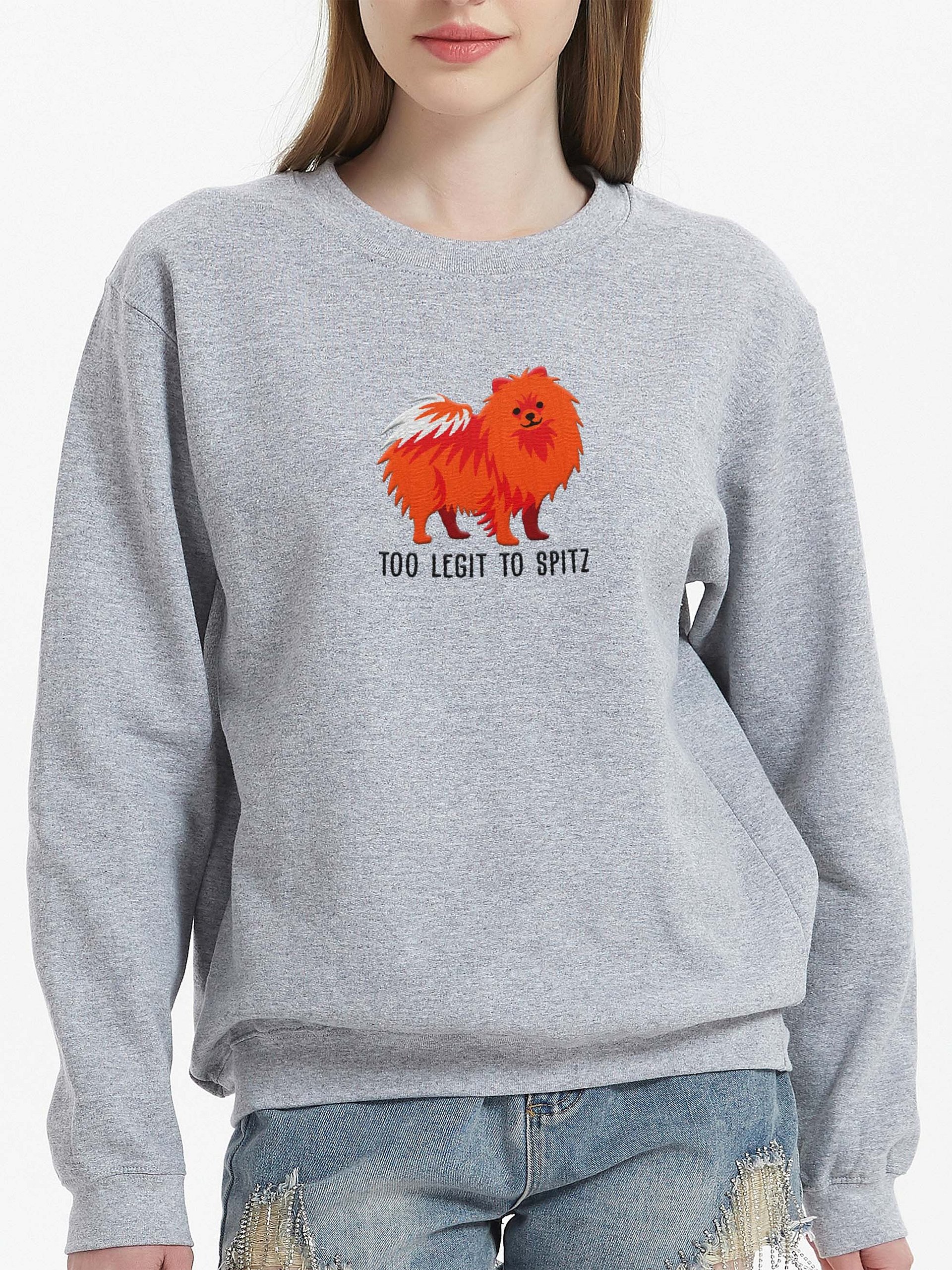 Too Legit to Spitz Sweatshirt (Embroidered) of a Pomeranian(Red) product image (2)